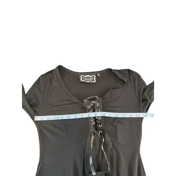 Killstar Black Spyda Lace Me Up Ribbon Emo Punk Gothic Witchy Dress‎ Size Small - Picture 11 of 11